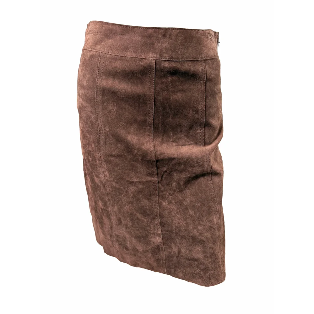 Women's Eddy & Co Chocolate Brown Genuine Suede Pencil Skirt 2P Quiet Luxury Y2K